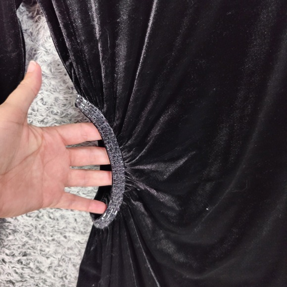 Zara Black Velvet Long Sleeve Mini Dress Womens Small Rhinestone Cutout Baddie - Picture 7 of 12